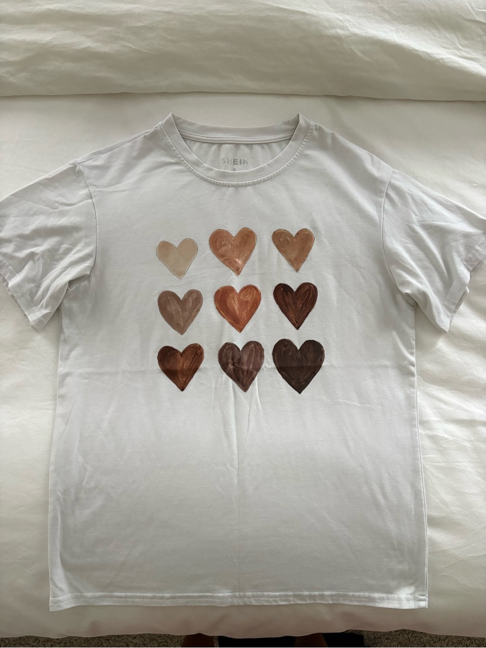 Kids White Tee with Multitone Heart Print